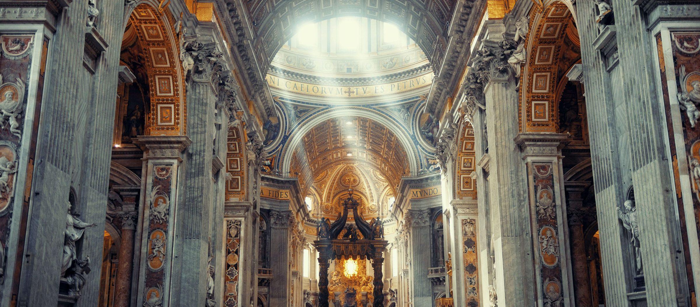 Candlelit interior of a Catholic church